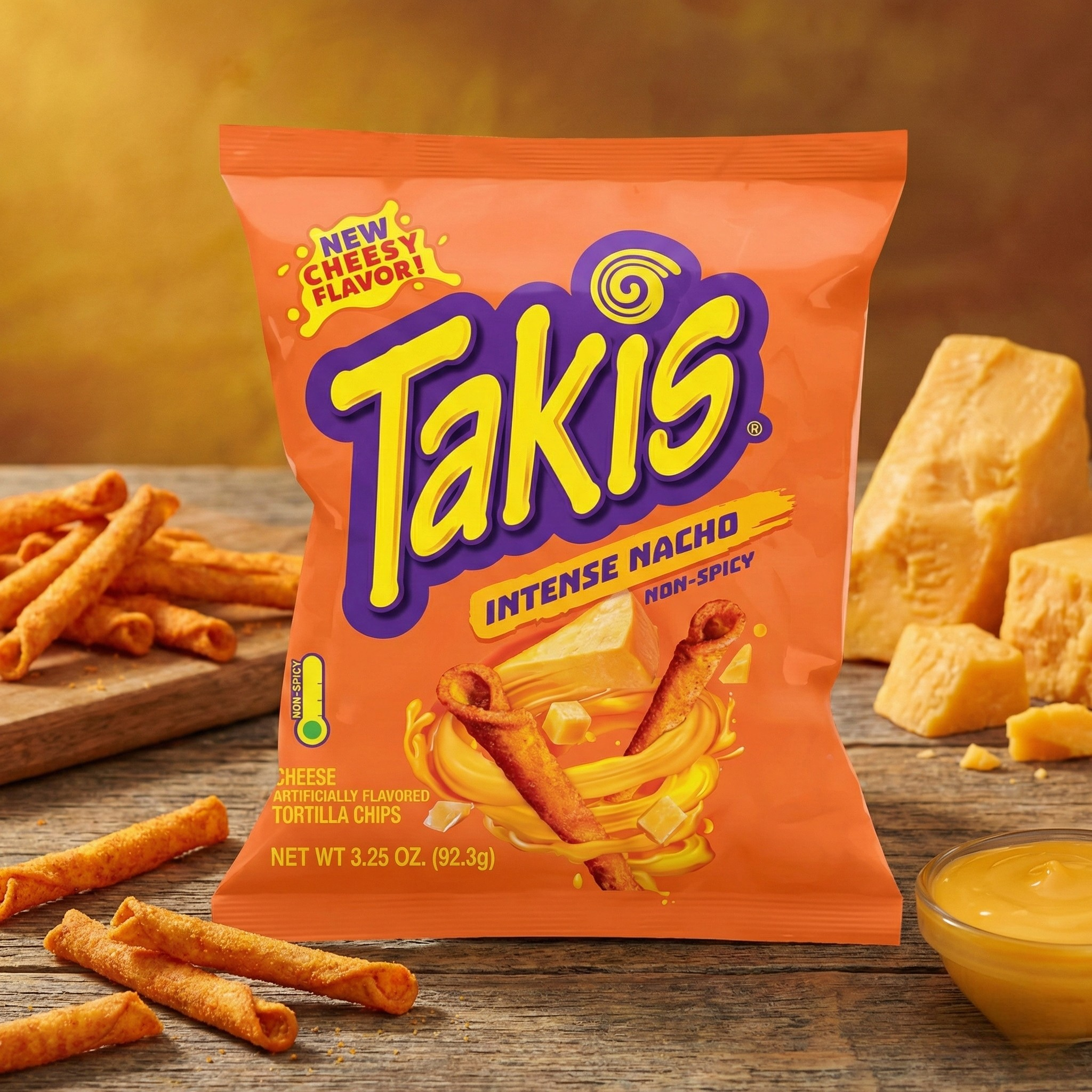 Takis Intense Nacho - Chips Tortilla Roulées Saveur Fromage (Non Épicé) - 92.3g