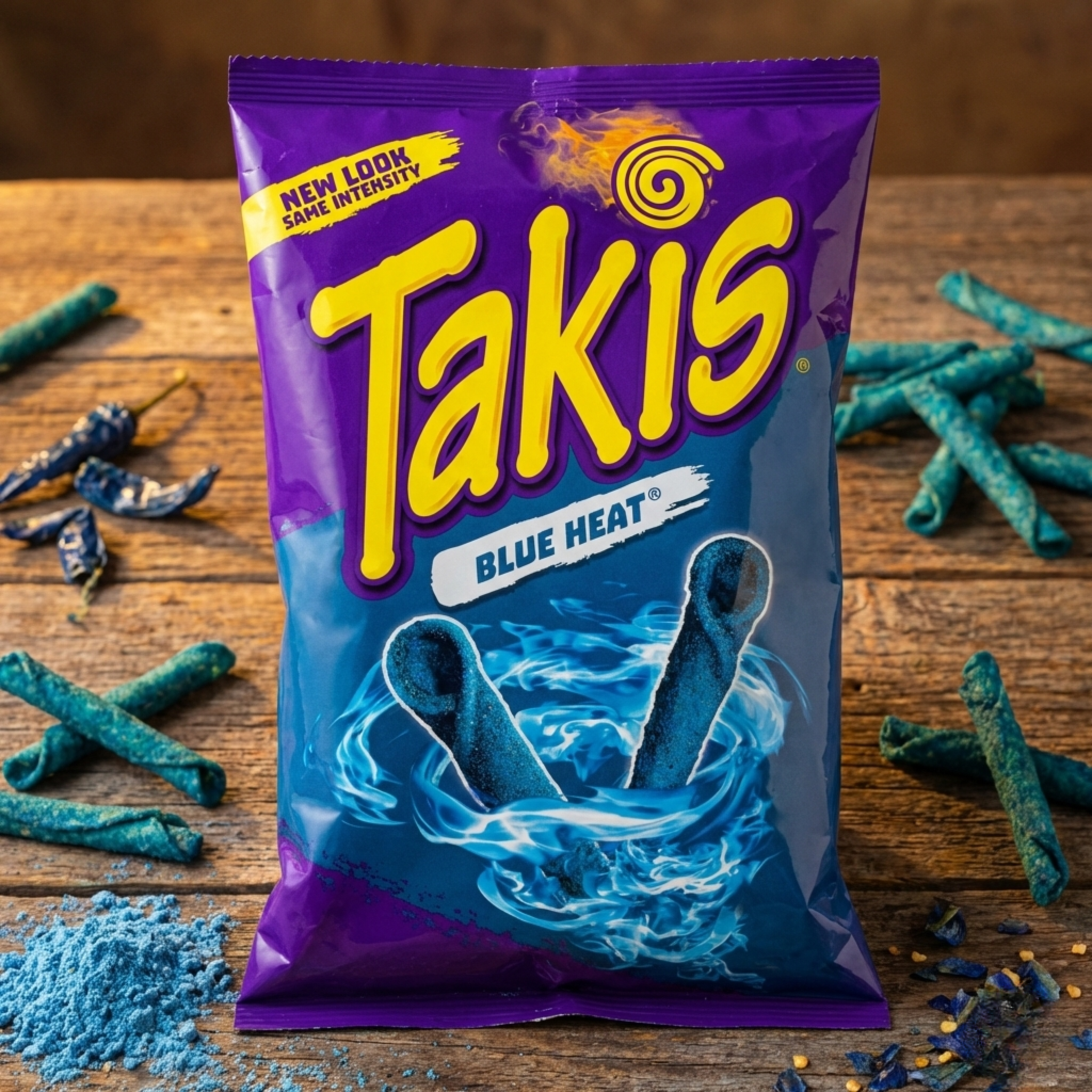 Takis Blue Heat - Chips Tortilla Roulées Piment & Citron Vert (Couleur Bleue)