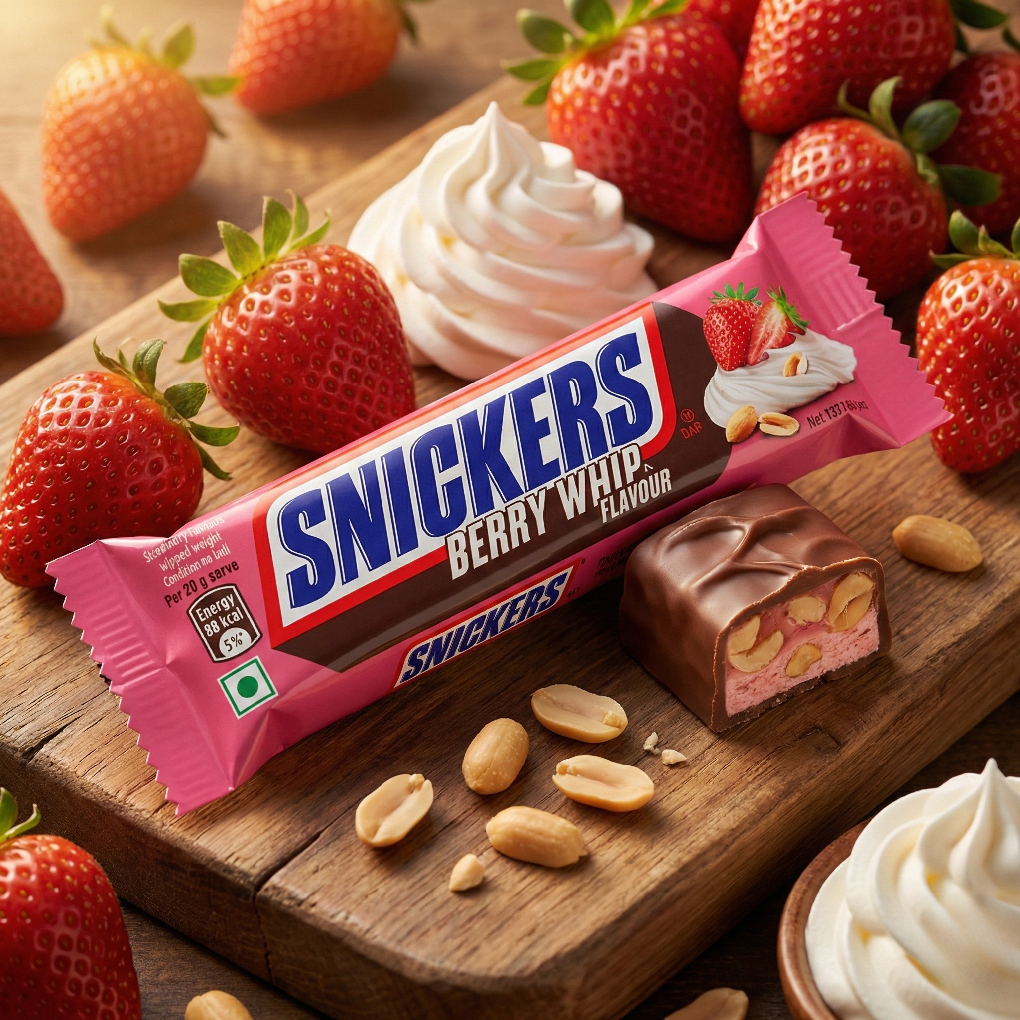 Snickers Berry Whip - Barre Chocolatée au Nougat Fouetté Saveur Fraise & Cacahuètes