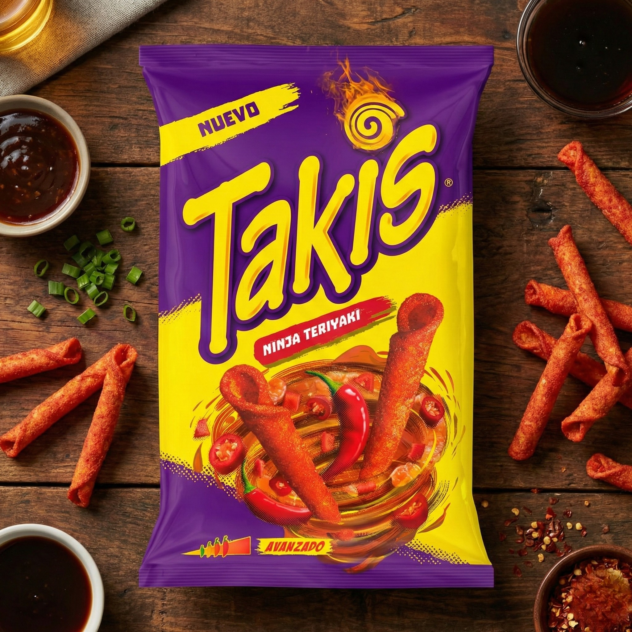 Takis Ninja Teriyaki - Chips Tortilla Roulées Saveur Teriyaki Épicé (90g)