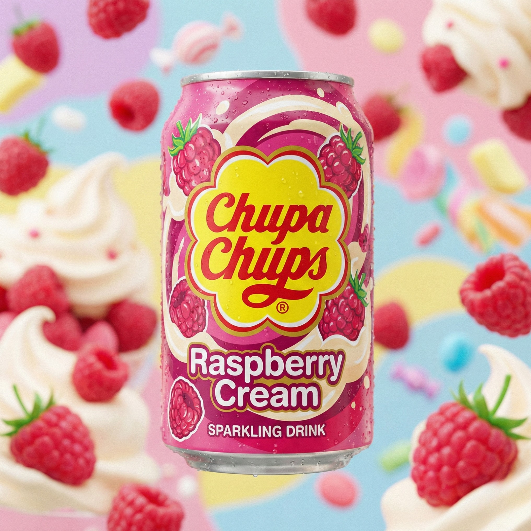 Boisson Pétillante Chupa Chups - Saveur Raspberry Cream (Framboise Crème)