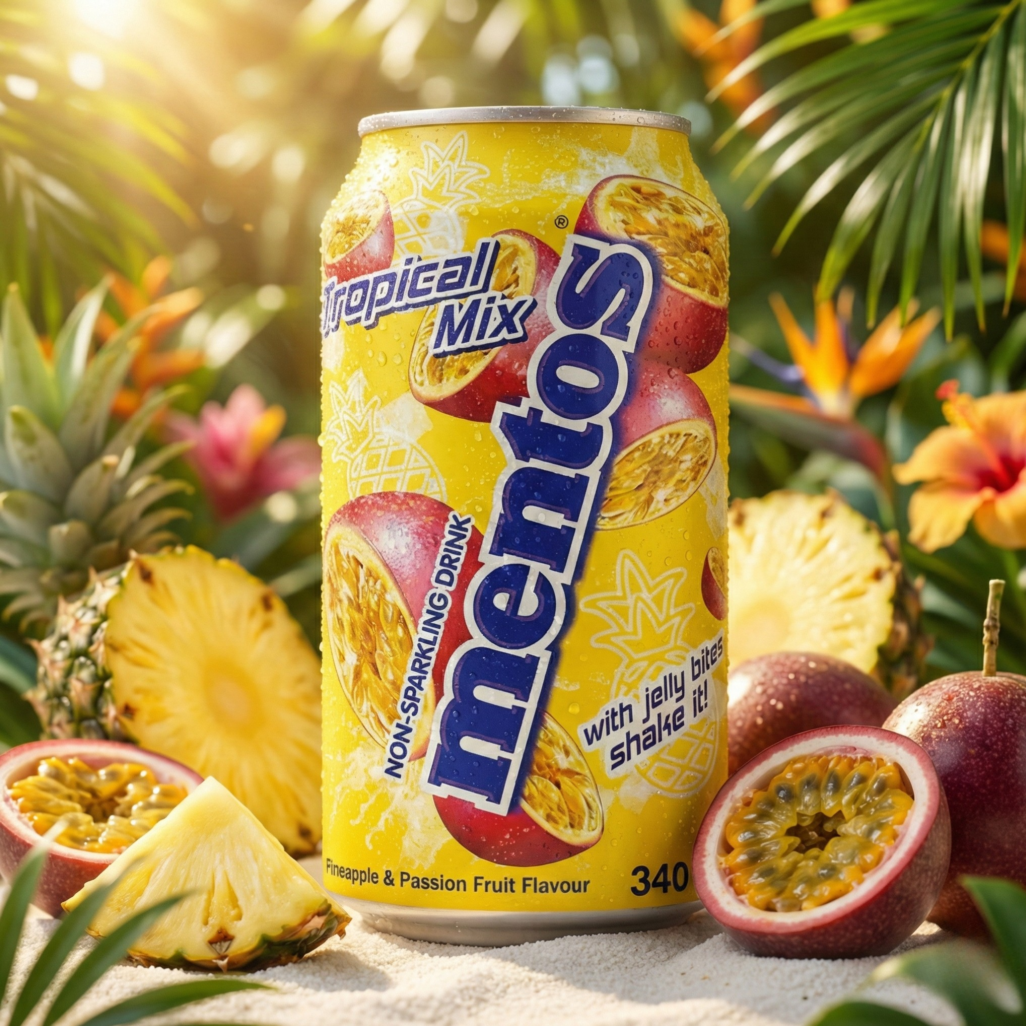 Boisson Mentos Tropical Mix avec Jelly Bites (Ananas & Fruit de la Passion) - 340ml