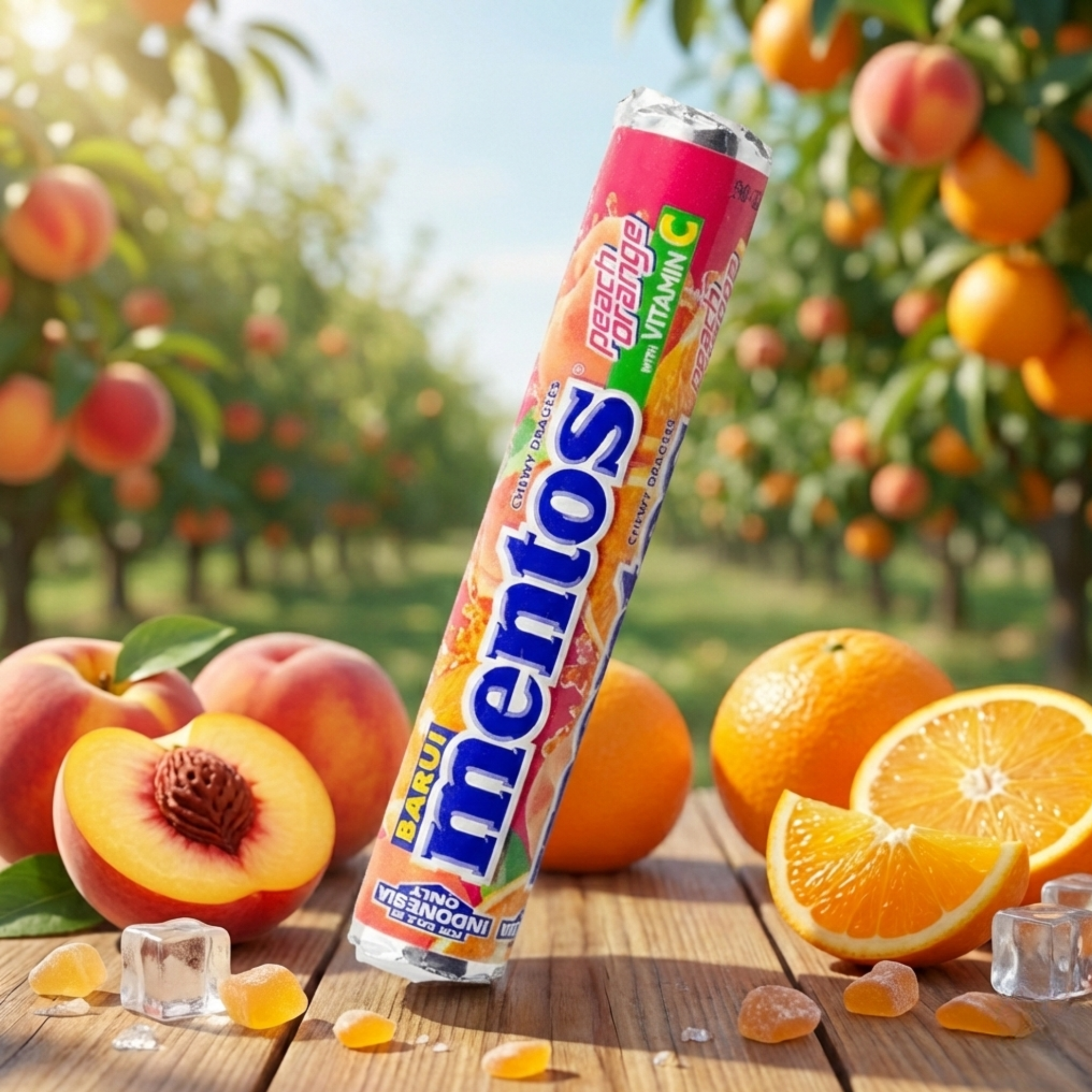 Rouleau de Bonbons Mentos Peach Orange (Pêche Orange) avec Vitamine C