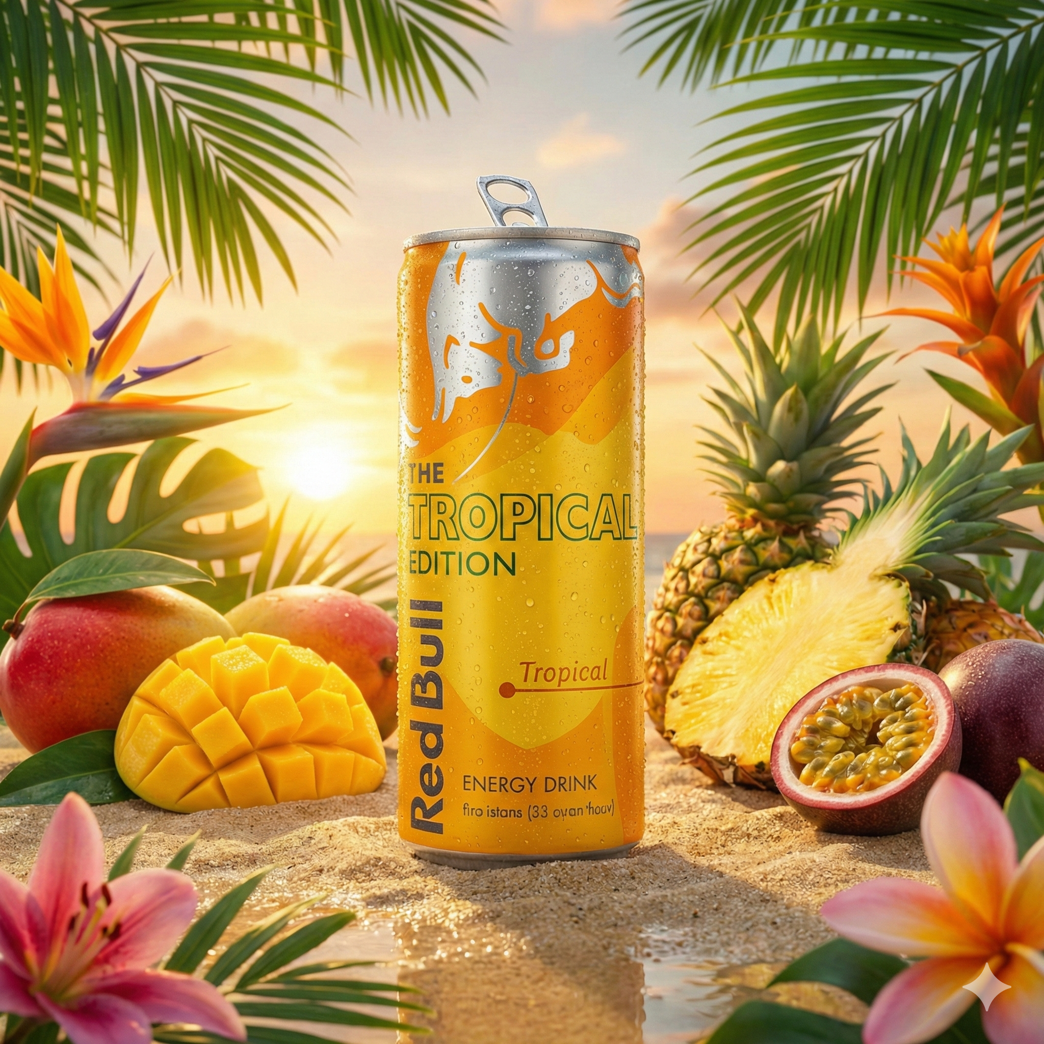 Red Bull The Tropical Edition - Boisson Énergisante Saveur Fruits Tropicaux (Canette 250ml)