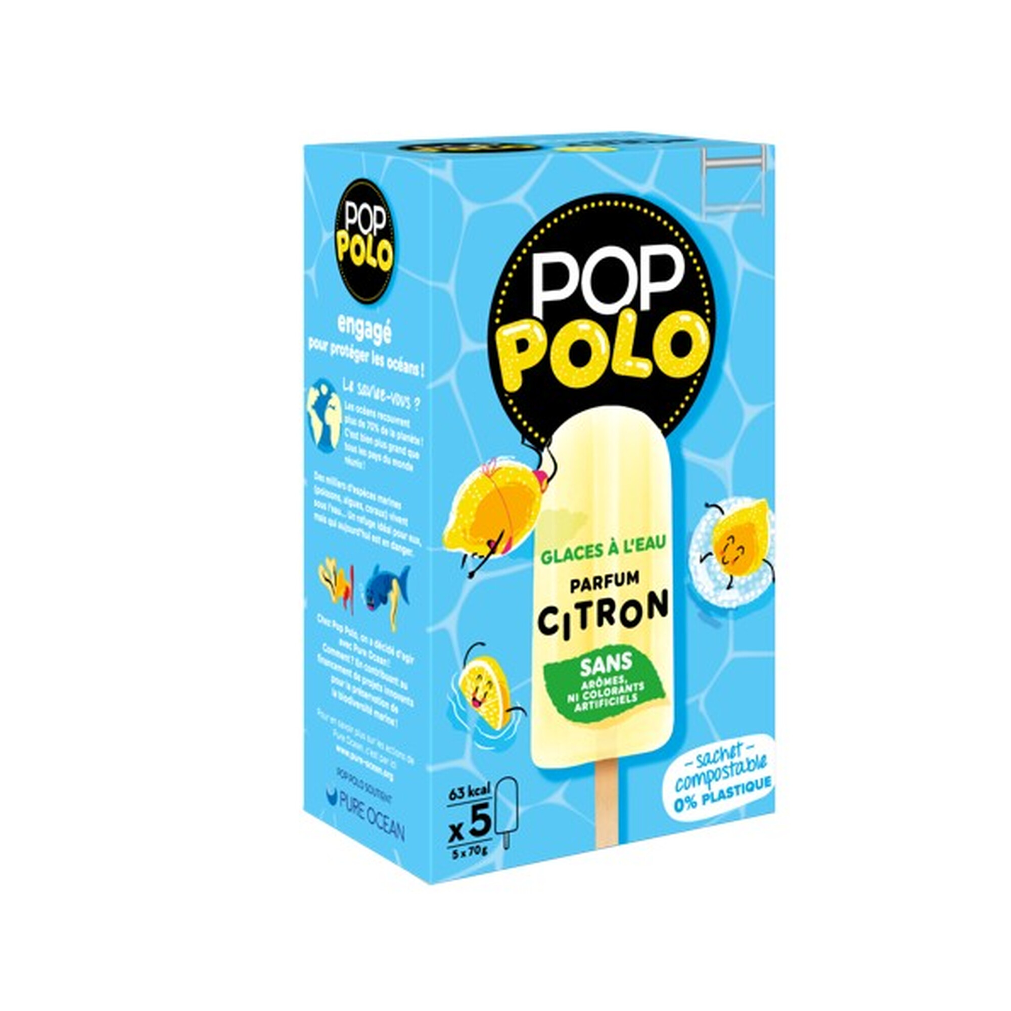 Pop-Polo Glaces à l'eau saveur citron - 350 g / 5 pièces
