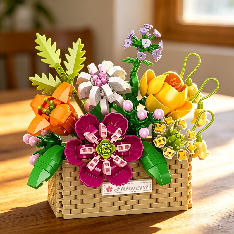 Ensemble de blocs de construction panier de fleurs