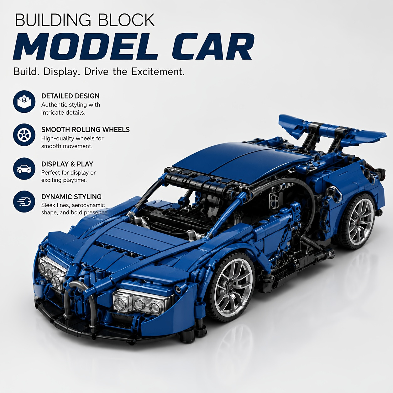 Modèle de bloc d'assemblage voiture sport mécanique bleue