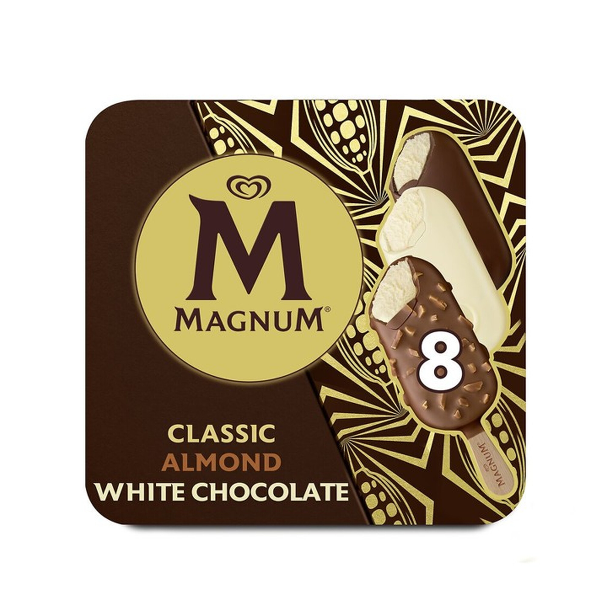 Magnum Bâtonnets glacés classique, amande et chocolat blanc x8