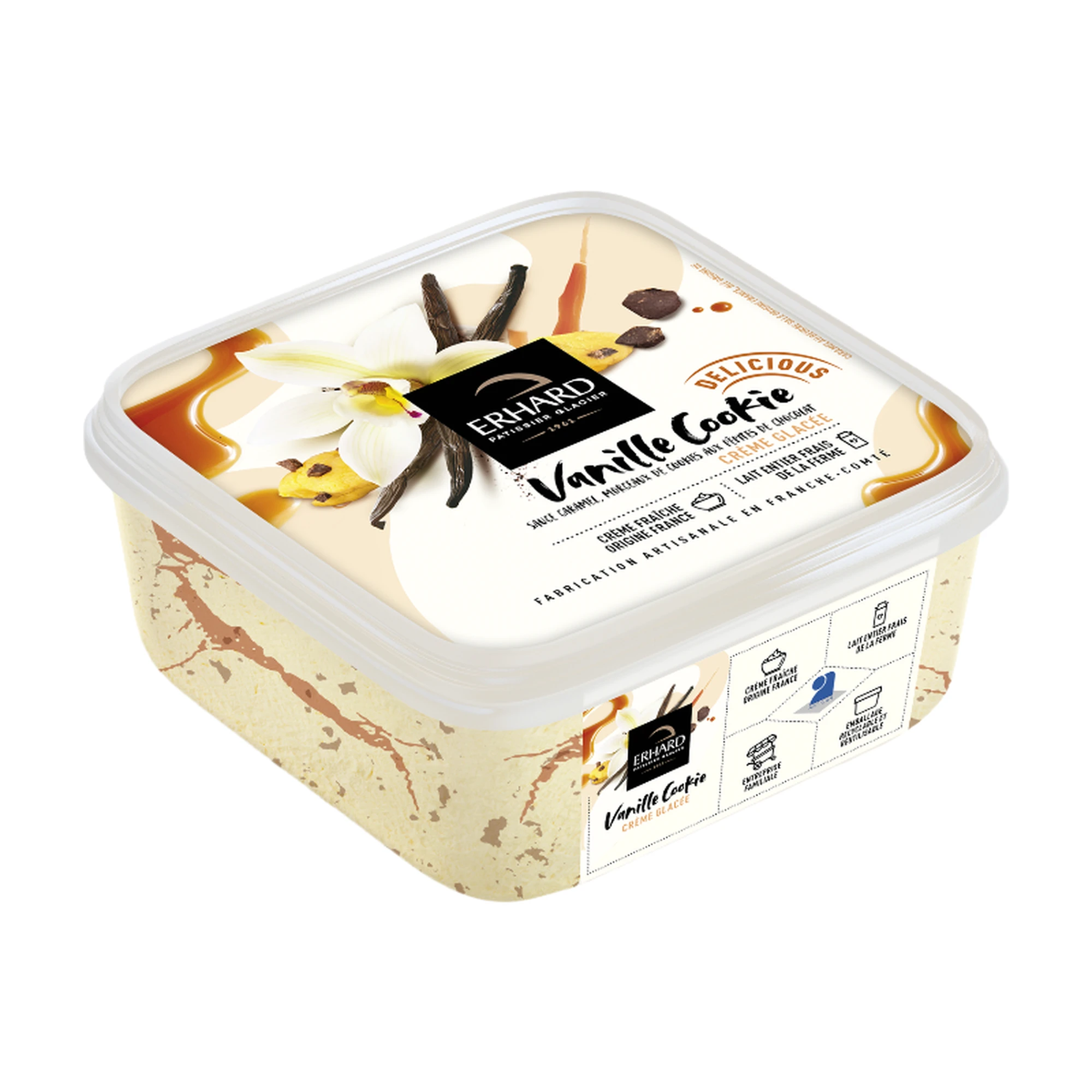 ERHARD Crème glacée vanille cookie - 450 g