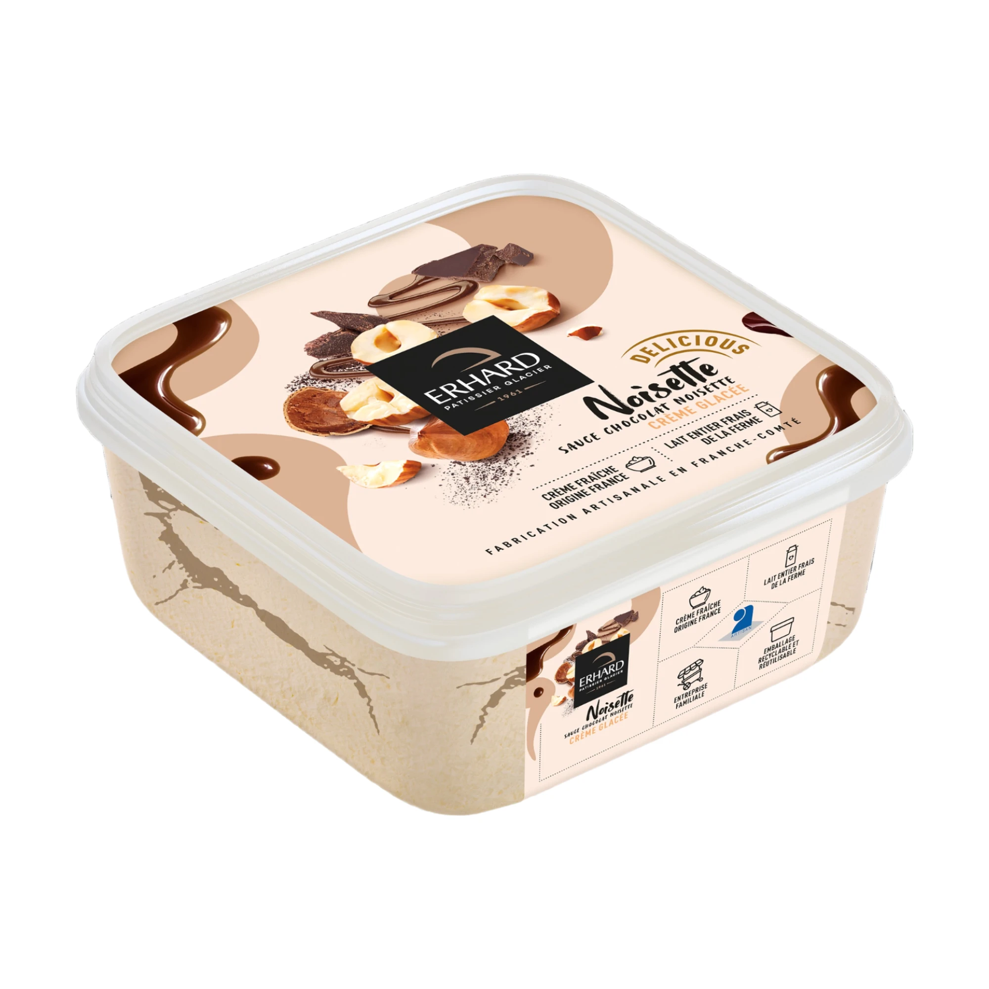 Erhard Crème glacée noisette sauce chocolat noisette 450g