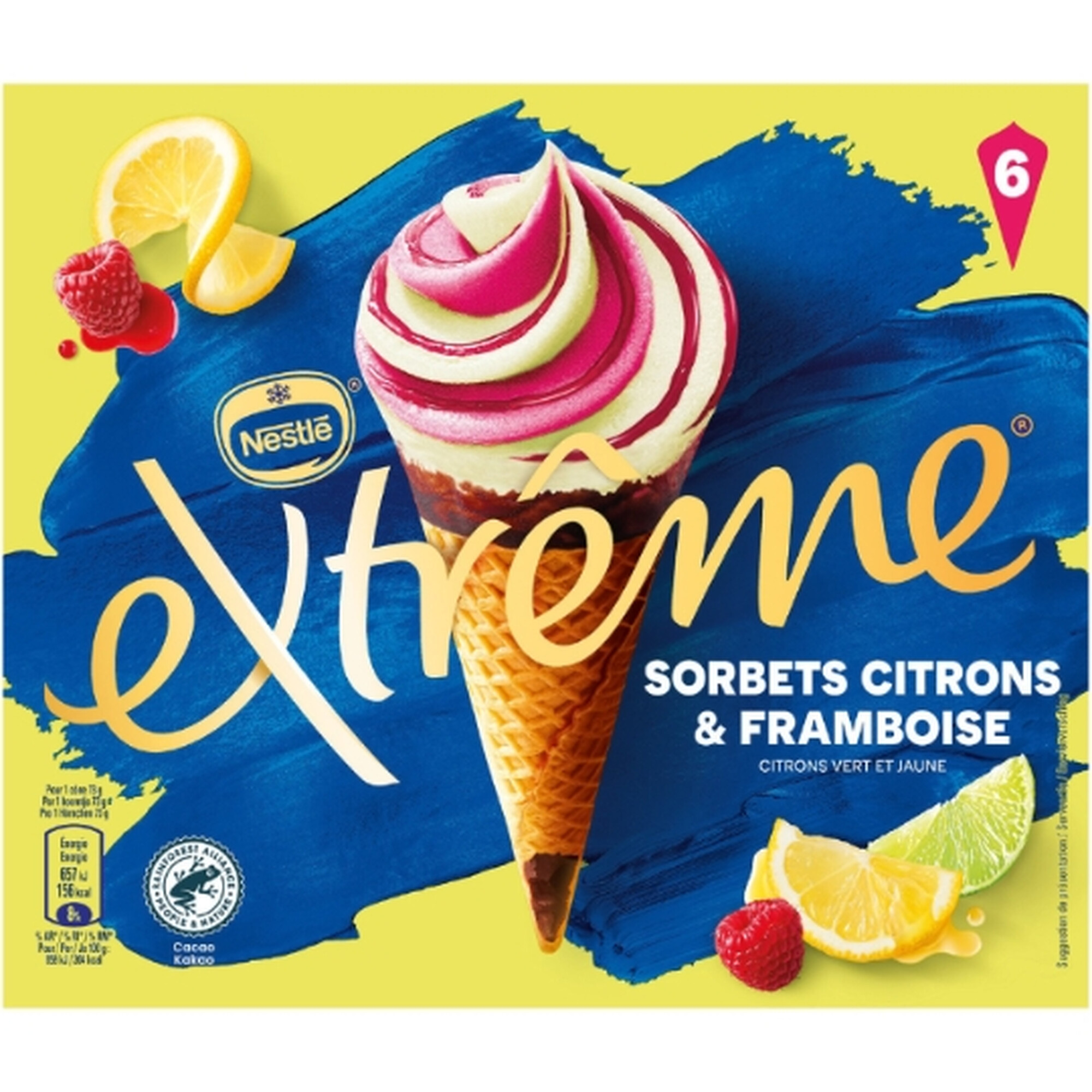 EXTREME Glaces Cônes Framboise Citron 6 cônes